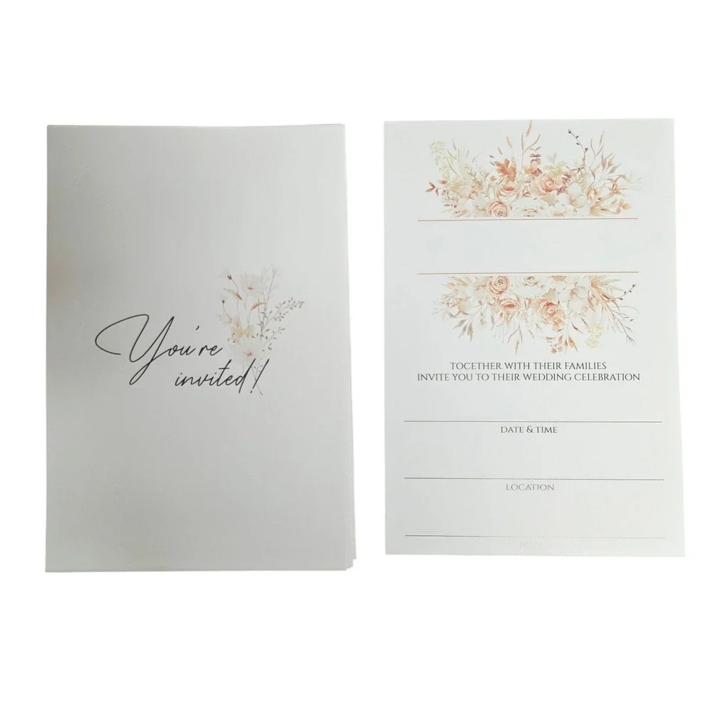 20 Count Floral Wedding Invitations with Envelopes Fill in the Blank Boho Style